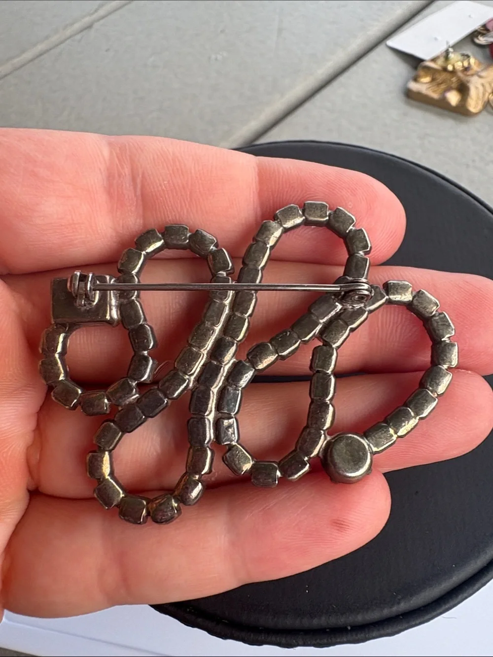 Vintage 1950s Clear Rhinestone Abstract Loop Brooch Silver Tone Mid Century Pin